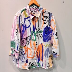 Chico’s Linen Surreal 3/4 Button Down Top Women’s Size 4 ( US XXL )